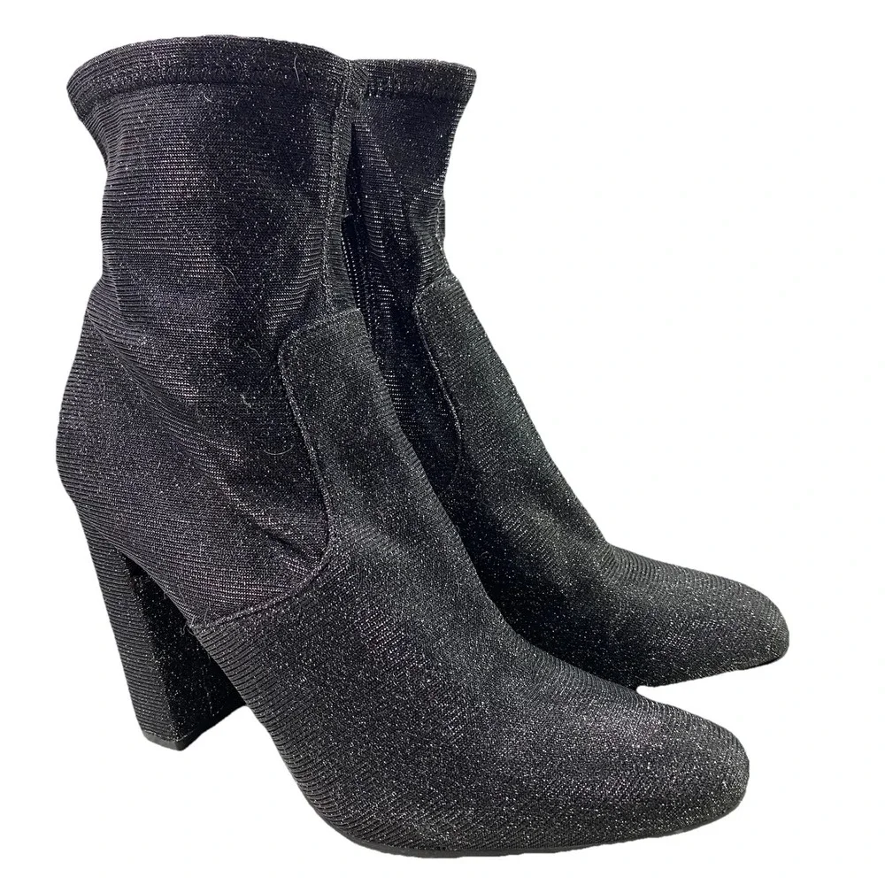 Steve Madden Womens Brisk Block-Heeled‎ Sexy Ankle Boots- Black Metallic-Sz.10M